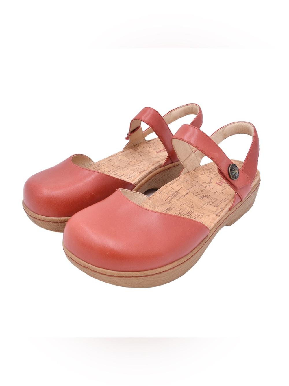 Alegria Red Leather Adjustable Comfort Opal Clog Slingback Wedge Sandals - Picture 8 of 16
